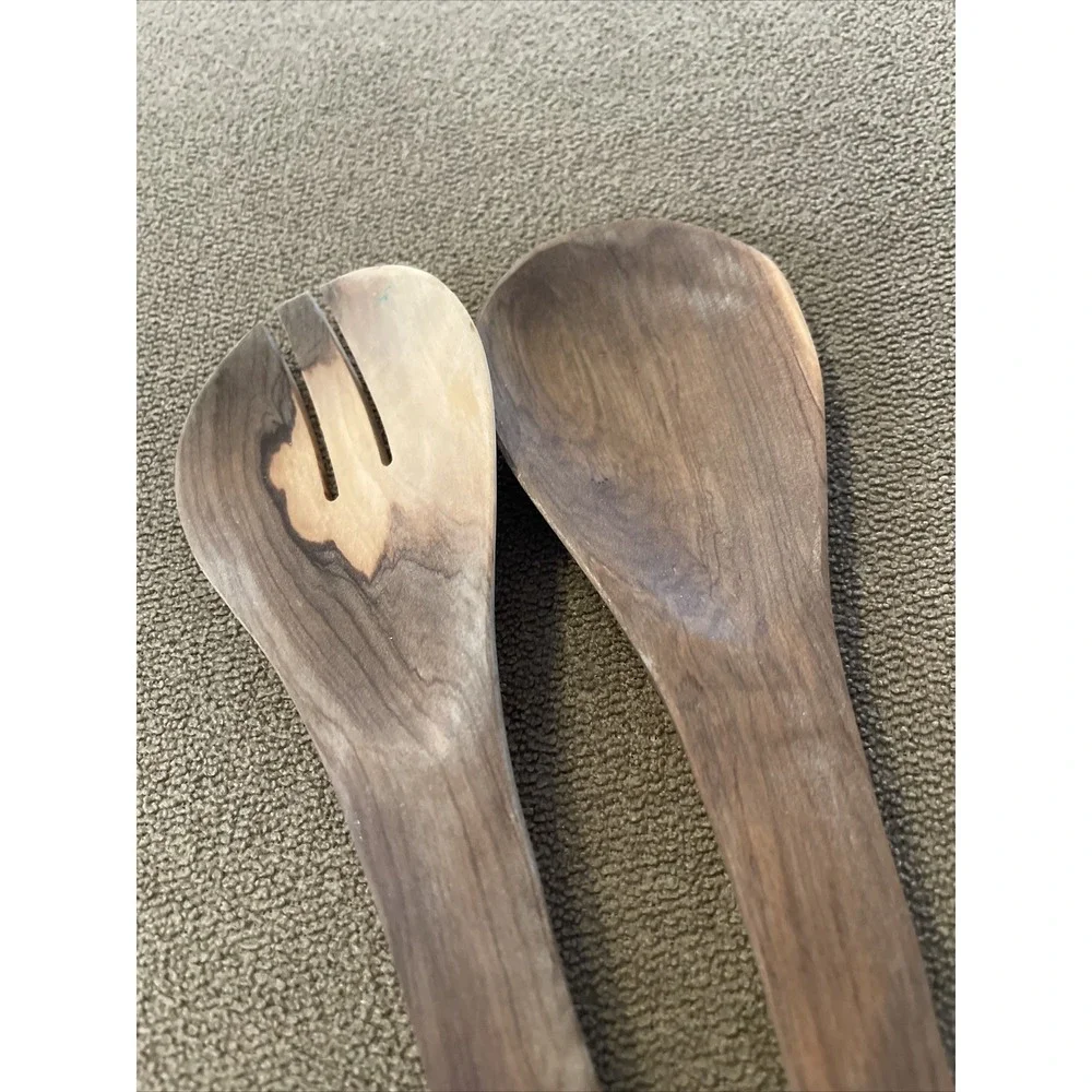 Vintage Hand Carved in Wooden Salad Serving Set Africa (TD)